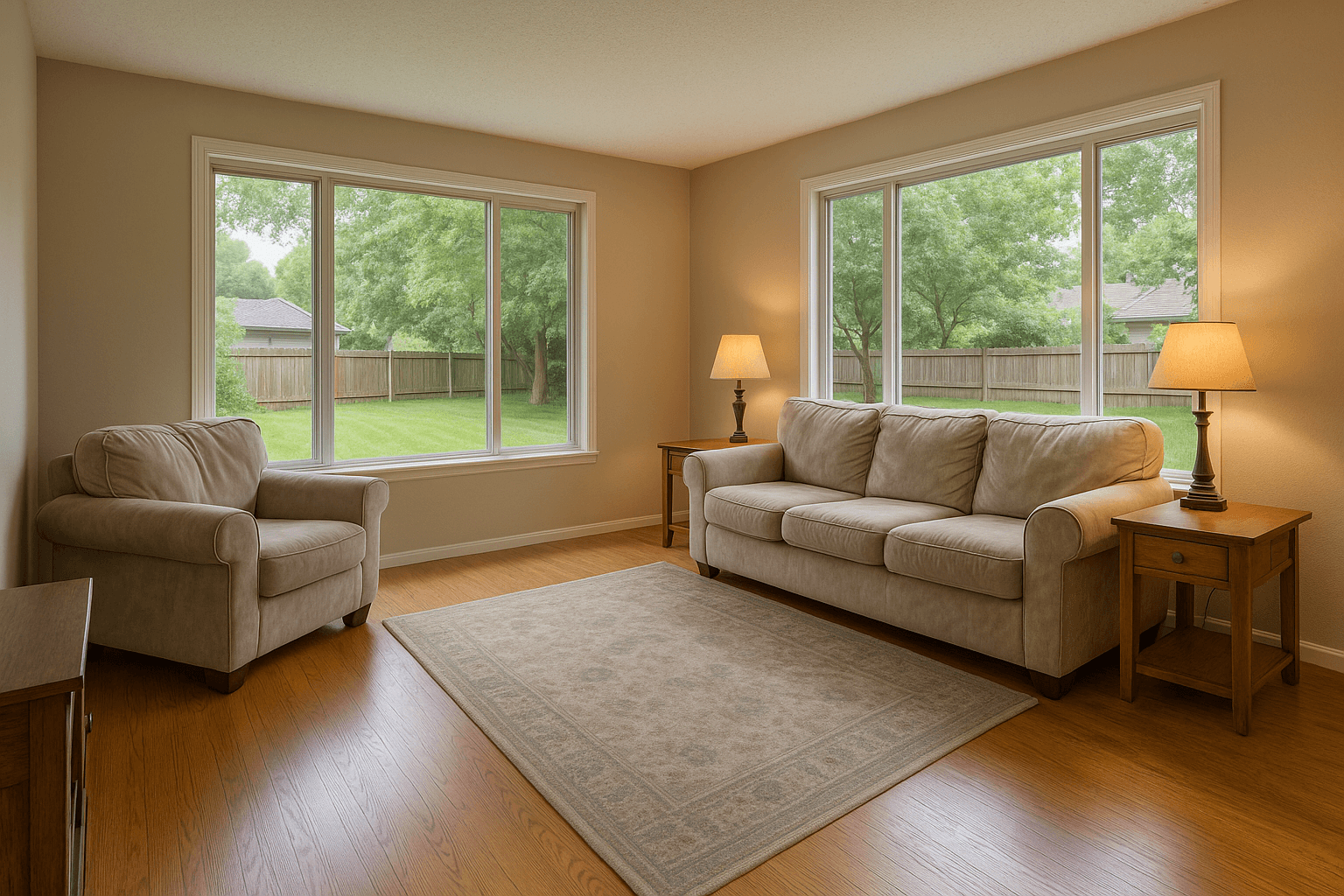A living room, as photographed and after the HDR merge