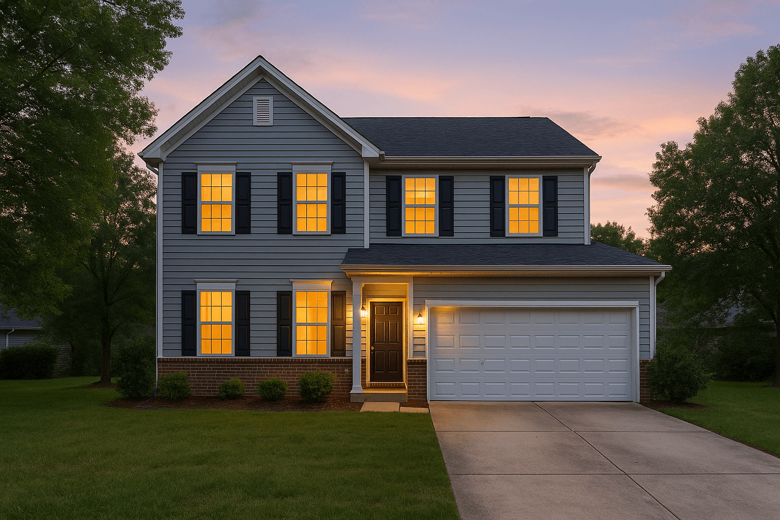 A daytime exterior developing into a golden virtual twilight