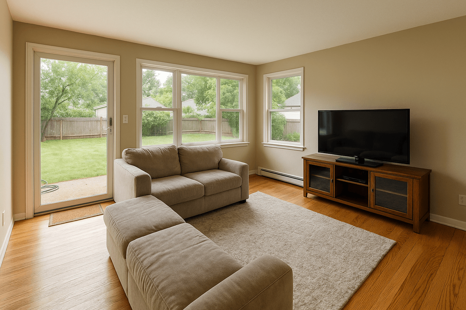 A tidy, lived-in living room