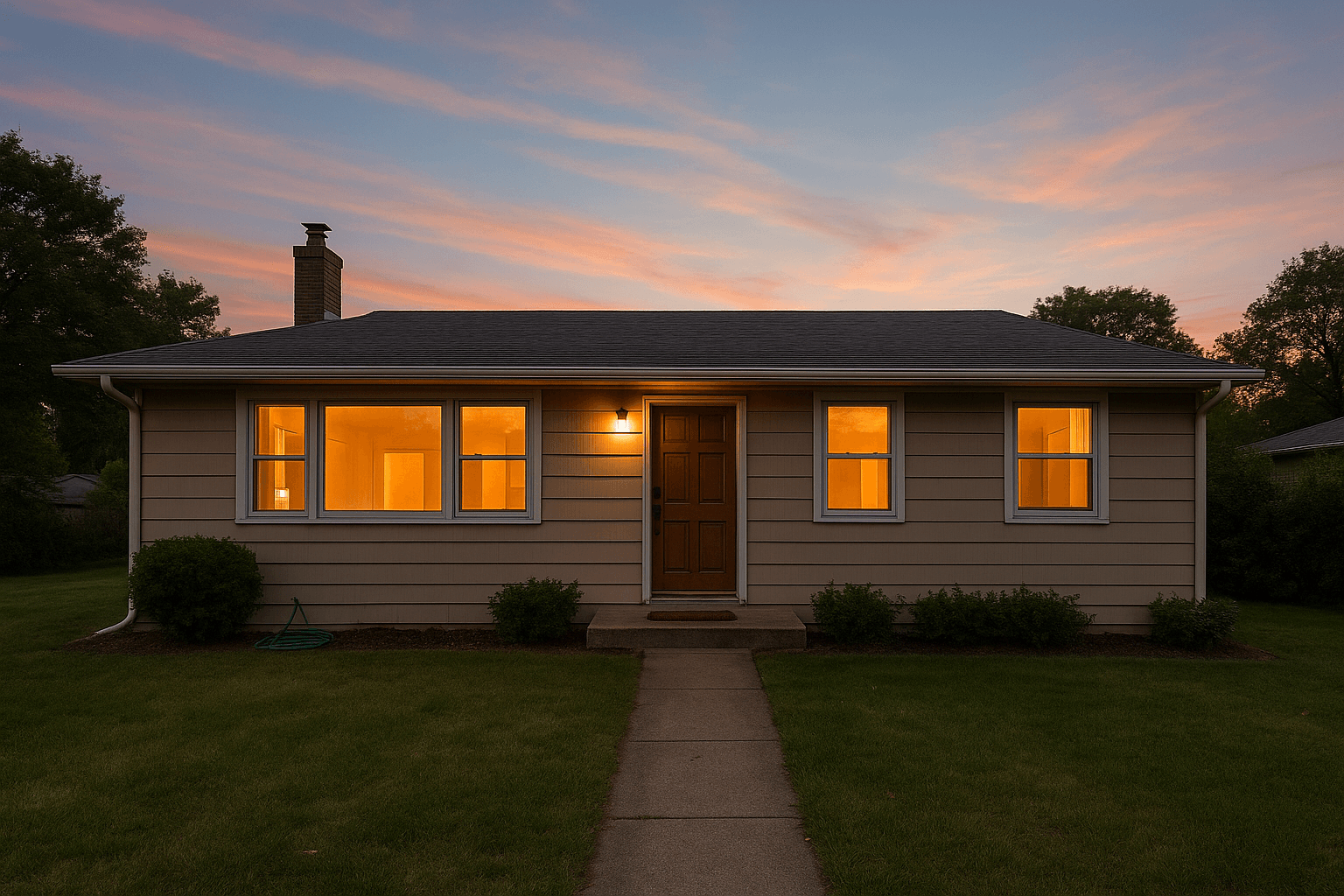 A delivered twilight exterior at dusk