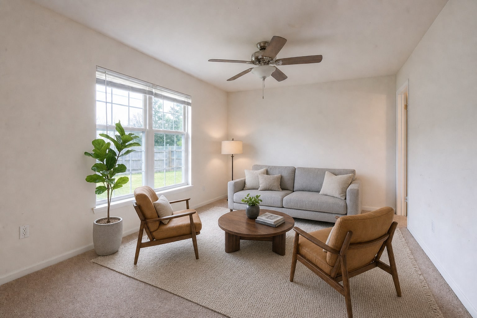 One staging layout rendered consistently across camera angles